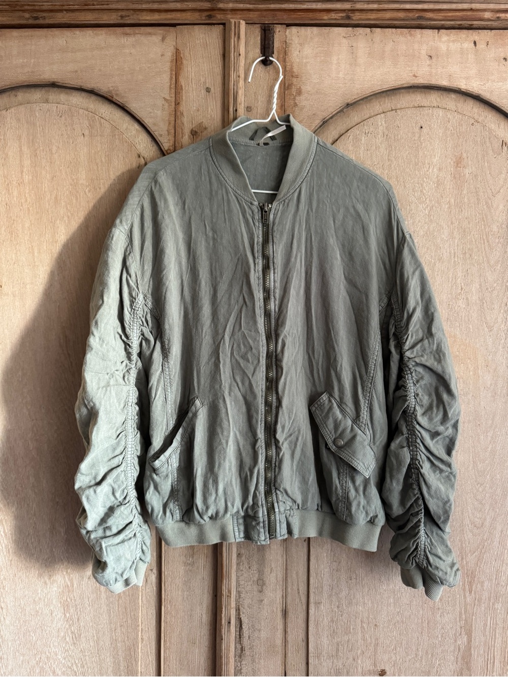 Free People Light Olive Bomber Jacket